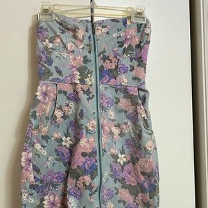 Denim floral sweetheart top denim dress.